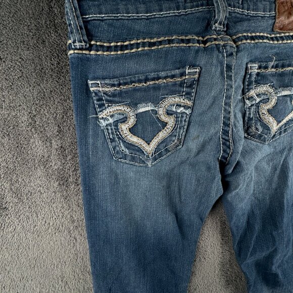 Big Star Sweet Boot Ultra Low Rise Denim Jeans Women Blue 27Lx33 Embroidered - Picture 12 of 16